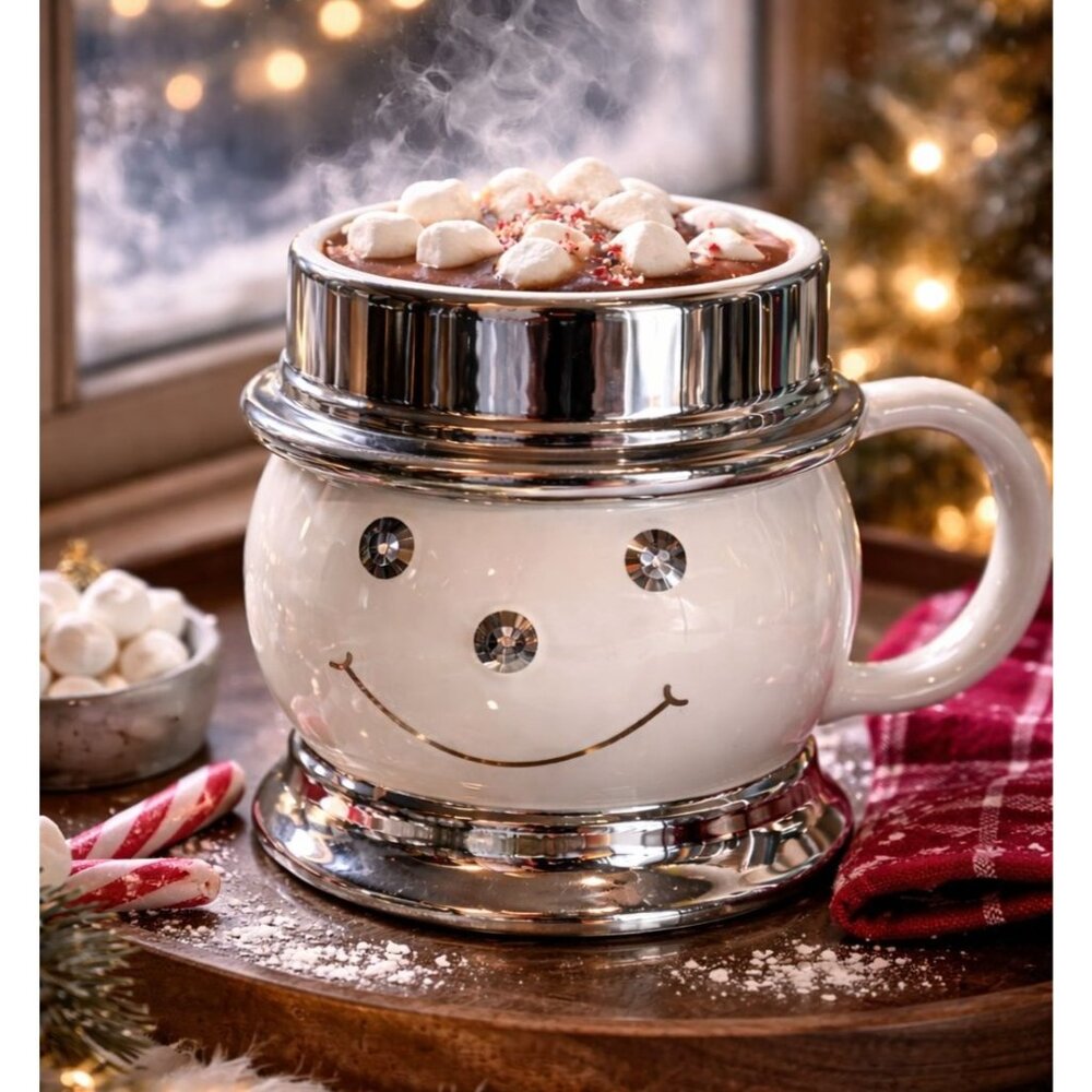 Harry Slatkin Ceramic Mug Silver Accents Embossed Smiley Cocoa Art Mug Collector - Picture 9 of 10